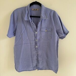 FLAX Blue Button Down Short Sleeve Top Small